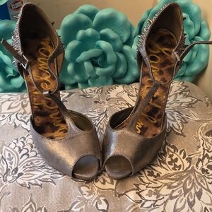 Sam Edelman Metallic Silver Peep-Toe Heels